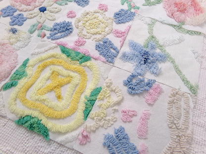 Vintage Chenille Fabric Squares Set of 16 Summer Wildflowers Floral Coordinating Quilt Blocks 6x6"