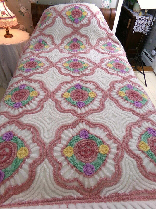 secret garden full size chenille bedspread, enchanting cottage floral vintage style cotton bedding