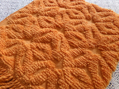 Orange Daisy Vintage Chenille Fabric 17x24" Pc, 1970s Flower Power Boho Style