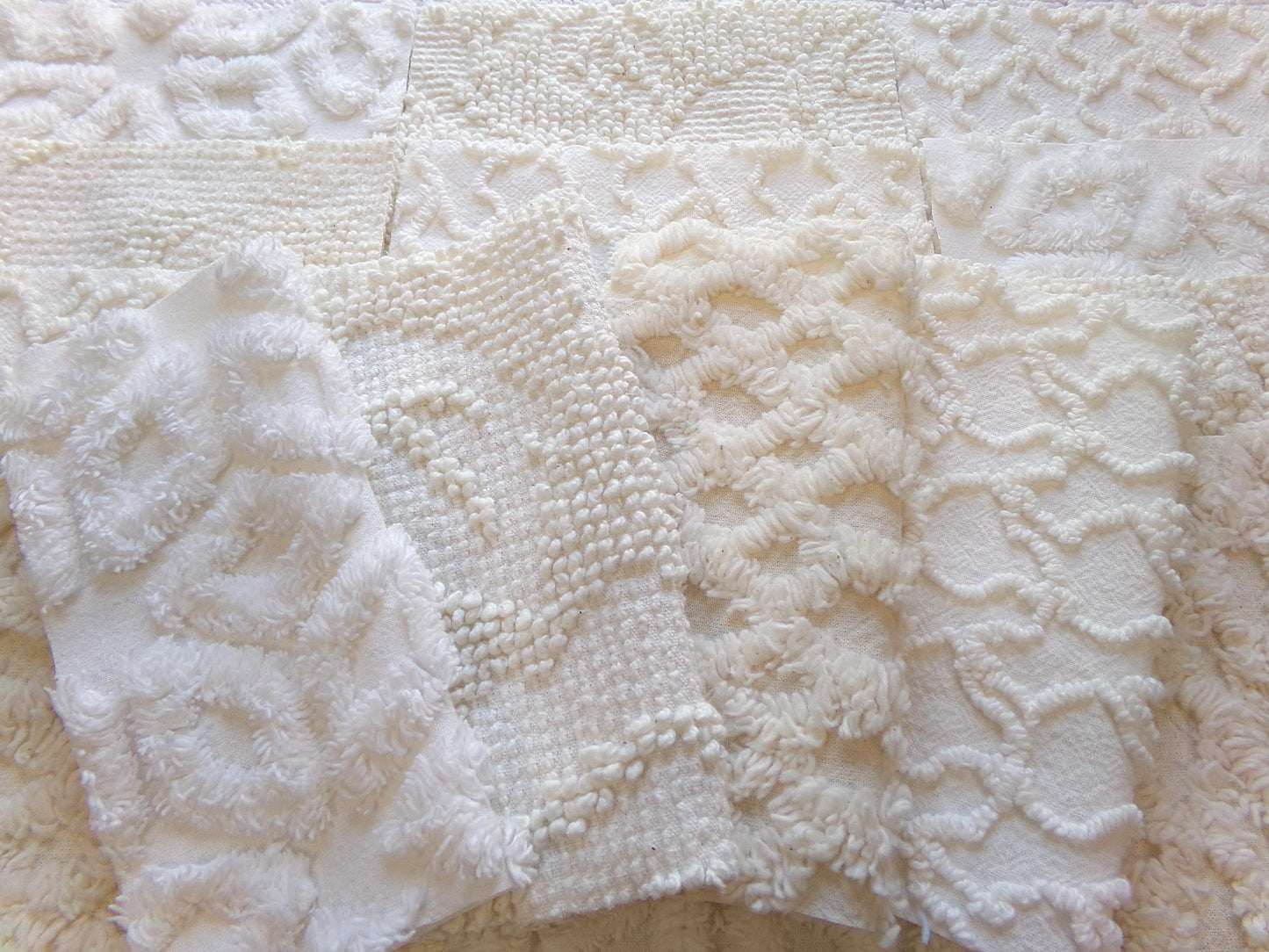 contemporary neutrals vintage chenille fabric squares, set of 16 natural 6" blocks for crafts, sewing