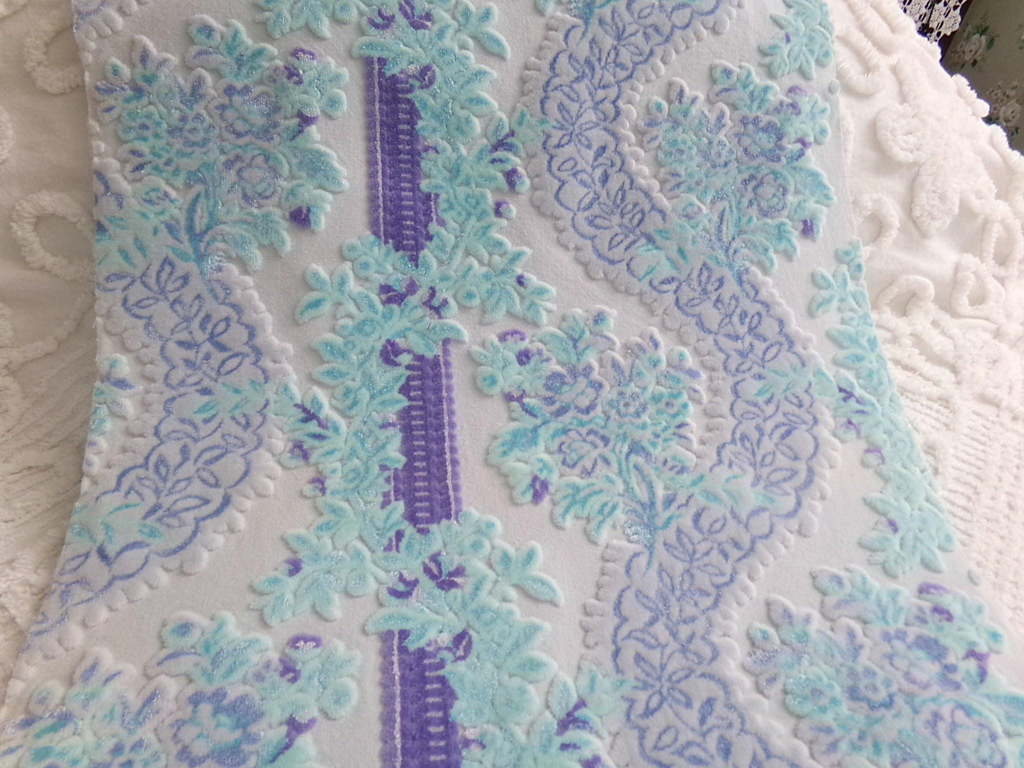 Celestial Shimmer Cut Velvet Fabric, Luxury Bates Vintage Tapestry Chenille Material, 15" x 32" Inch Piece, Lovely in Totes, Bags, Pillows