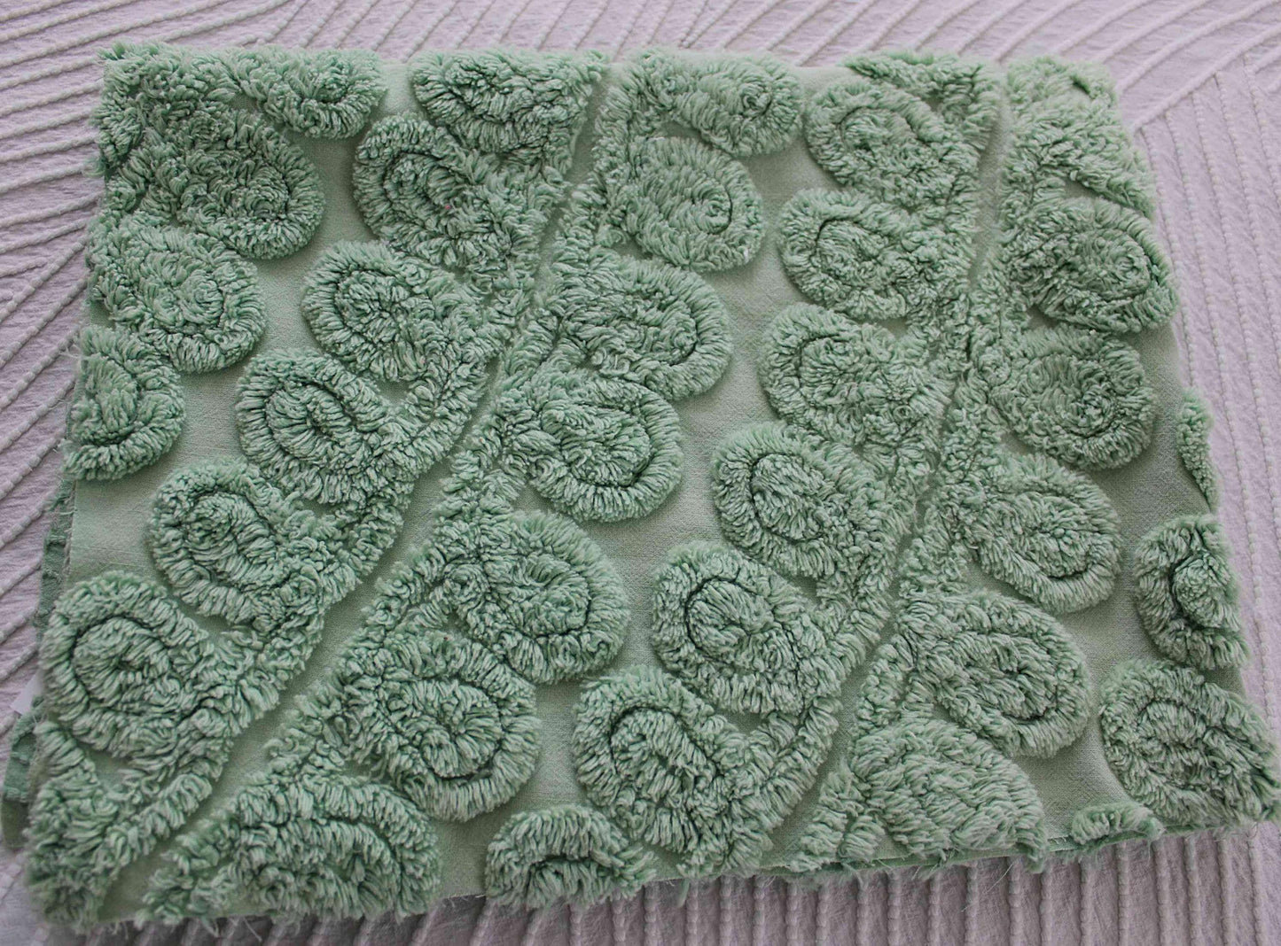 Mint Green Ice Cream Vintage Chenille Fabric 15.5x23" curlicue swirl pattern