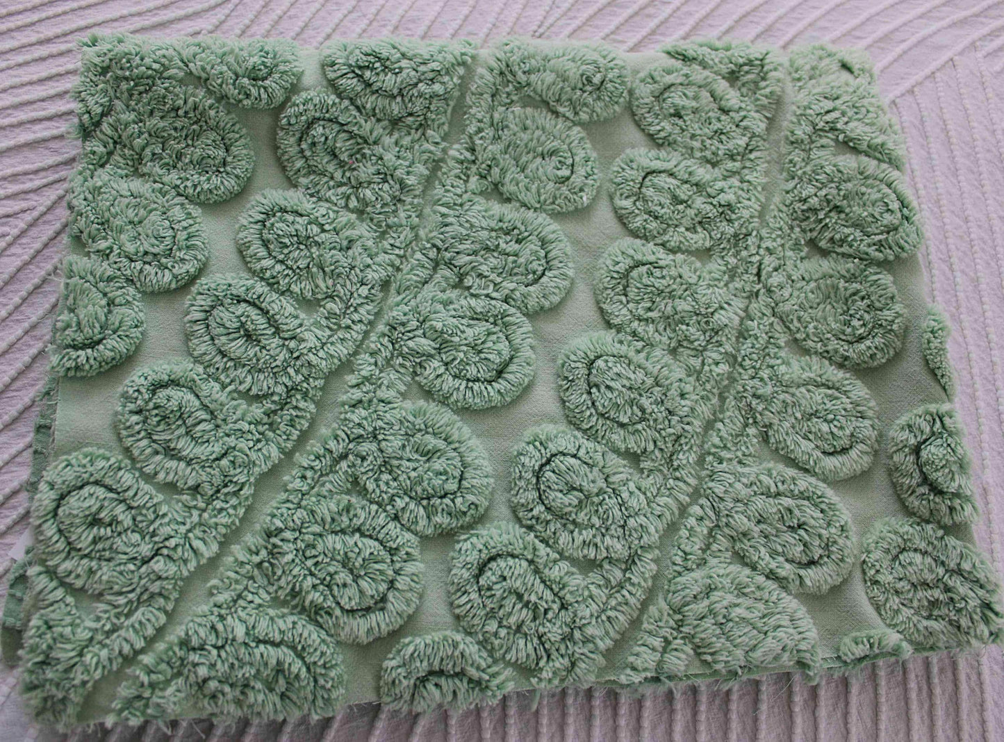 Mint Green Ice Cream Vintage Chenille Fabric 18.5X22" curlicue swirl pattern