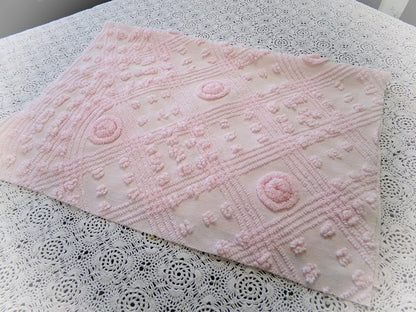 Dreamy Pink Vintage Chenille Fabric Donut Dots Sewing Material 18" x 24"