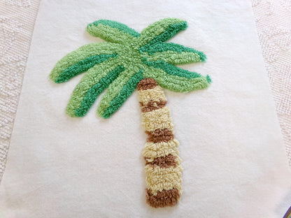 palm tree chenille fabric square, vintage tropical Florida fun novelty sewing material for pillow & quilt designs, 12" inch block