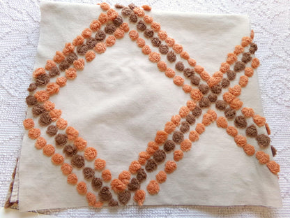 Vintage Boho Style Chenille Fabric, 27" x 24" Cut Piece of Cotton Sewing Material, Pumpkin Spice & Nutmeg Wideset Lattice Design