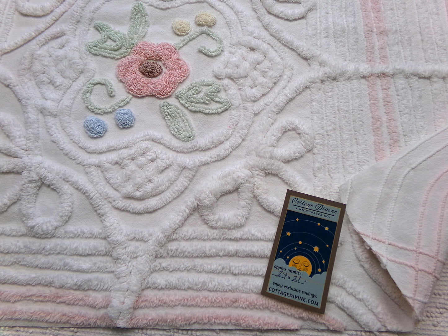 cottage style vintage chenille fabric, dimensional floral design 24" x 21" inch piece craft & sewing material