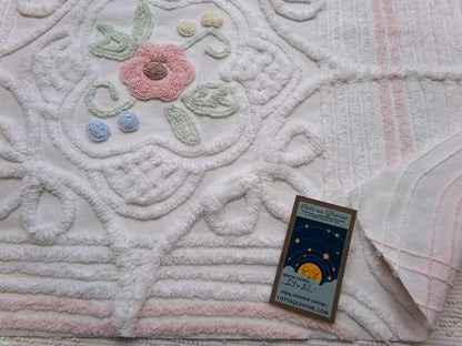 cottage style vintage chenille fabric, dimensional floral design 24" x 21" inch piece craft & sewing material