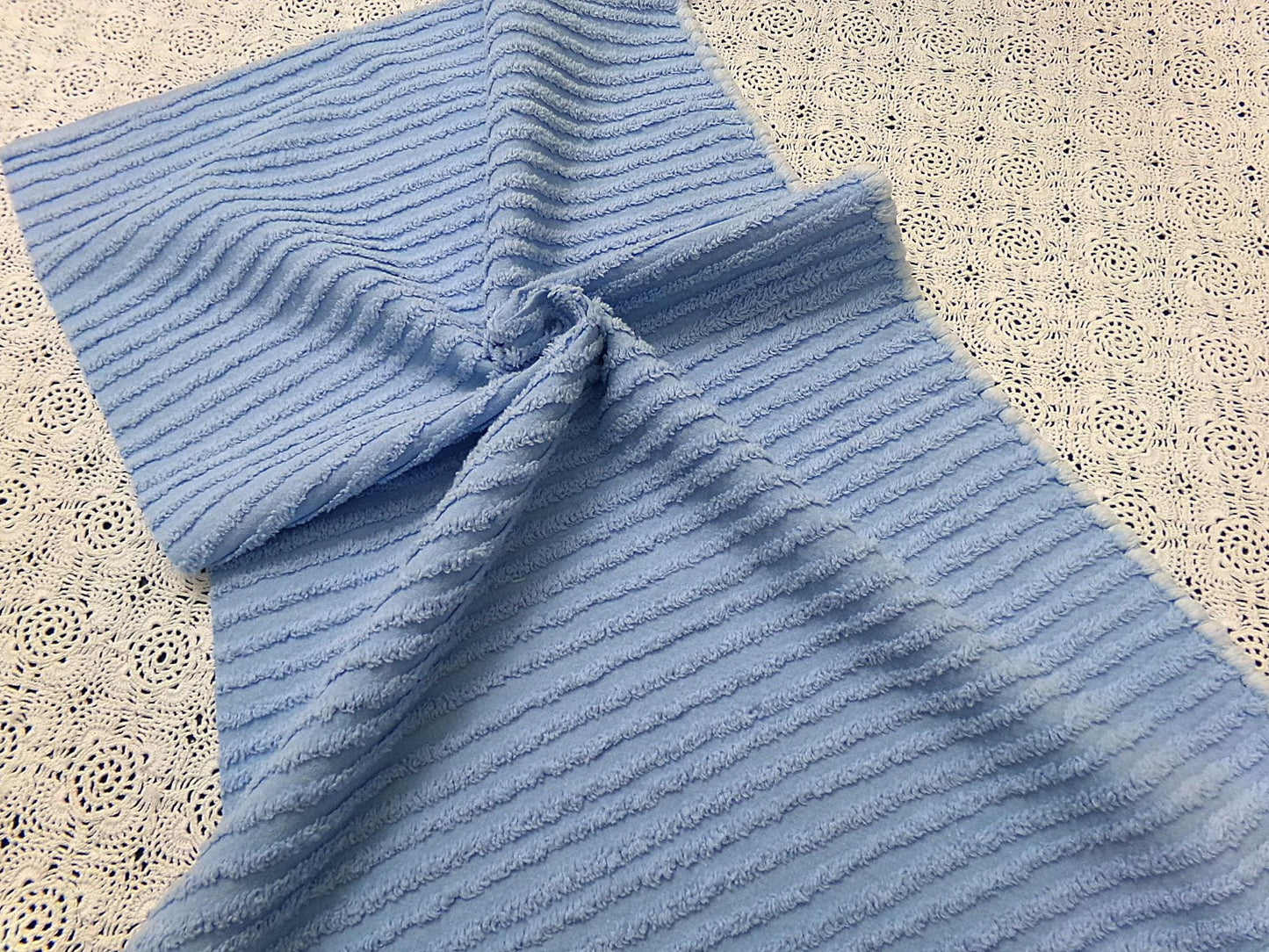 Vintage Chenille Fabric, Simple Blue Stripes, 15.5x25" Piece