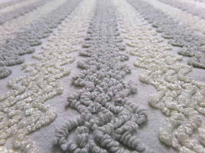 Vintage Chenille Fabric, Grey White Zig Zag Texture 23x23" Quilt Material