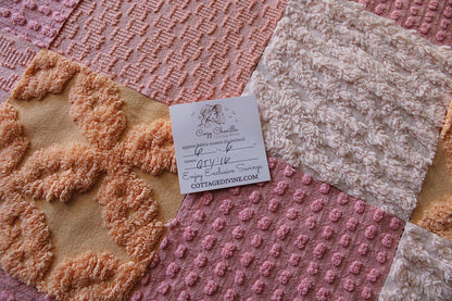 peach nectar vintage chenille fabric squares, set of 16 geometric 6" quilt squares in texturized geometric designs