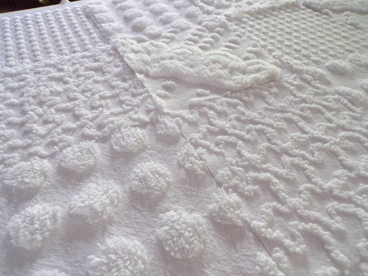 White Chenille Fabric Squares Set, "Let it Snow" 16 Vintage Quilt Blocks, 6" inch