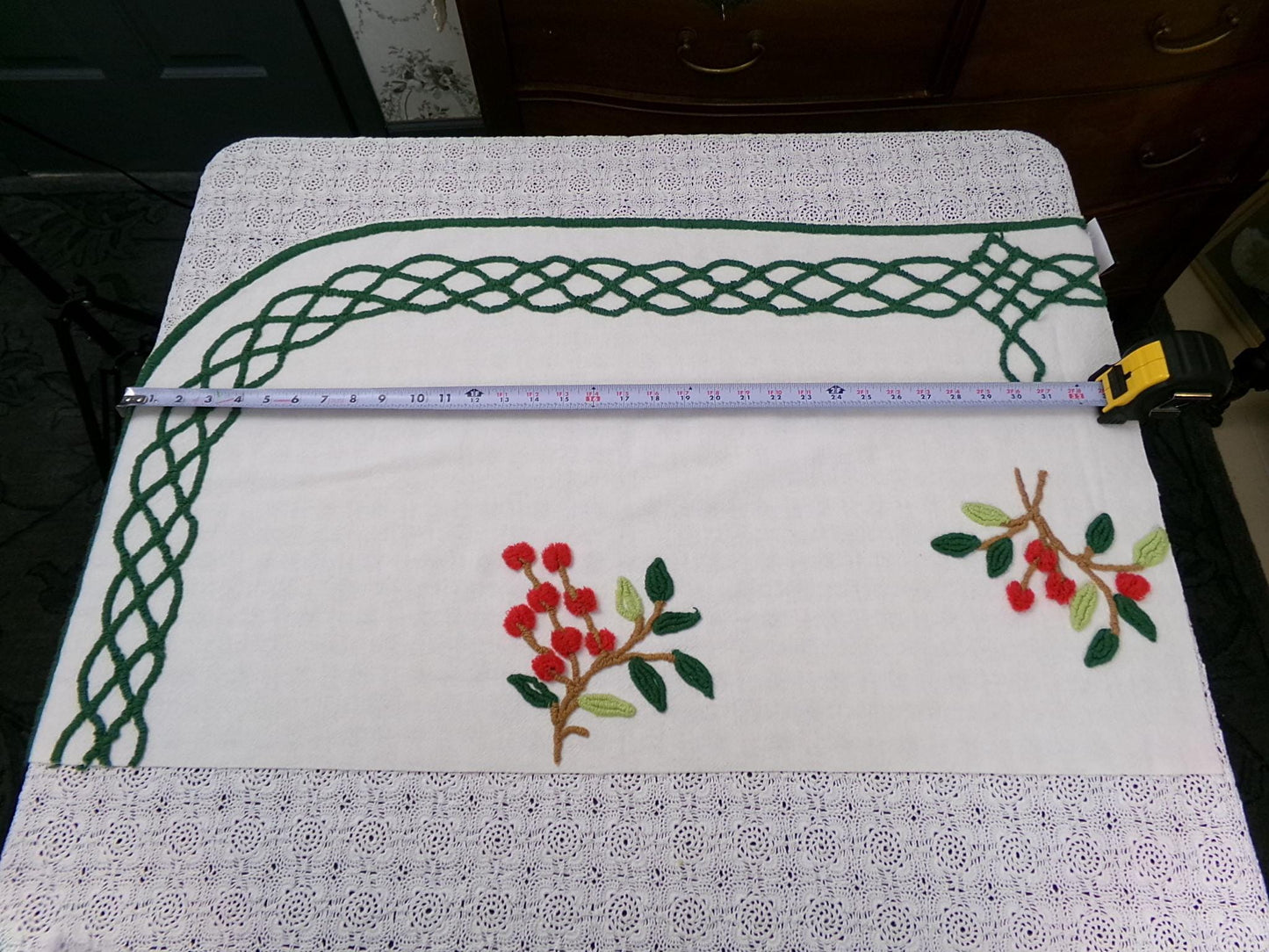Farmhouse Cherry Vintage Chenille Bedspread Fabric 19x27" Piece