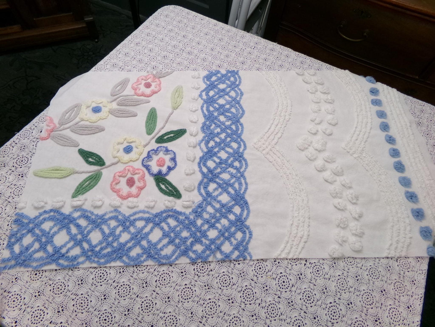 Cottage Florals Vintage Chenille Bedspread Fabric 33x18"