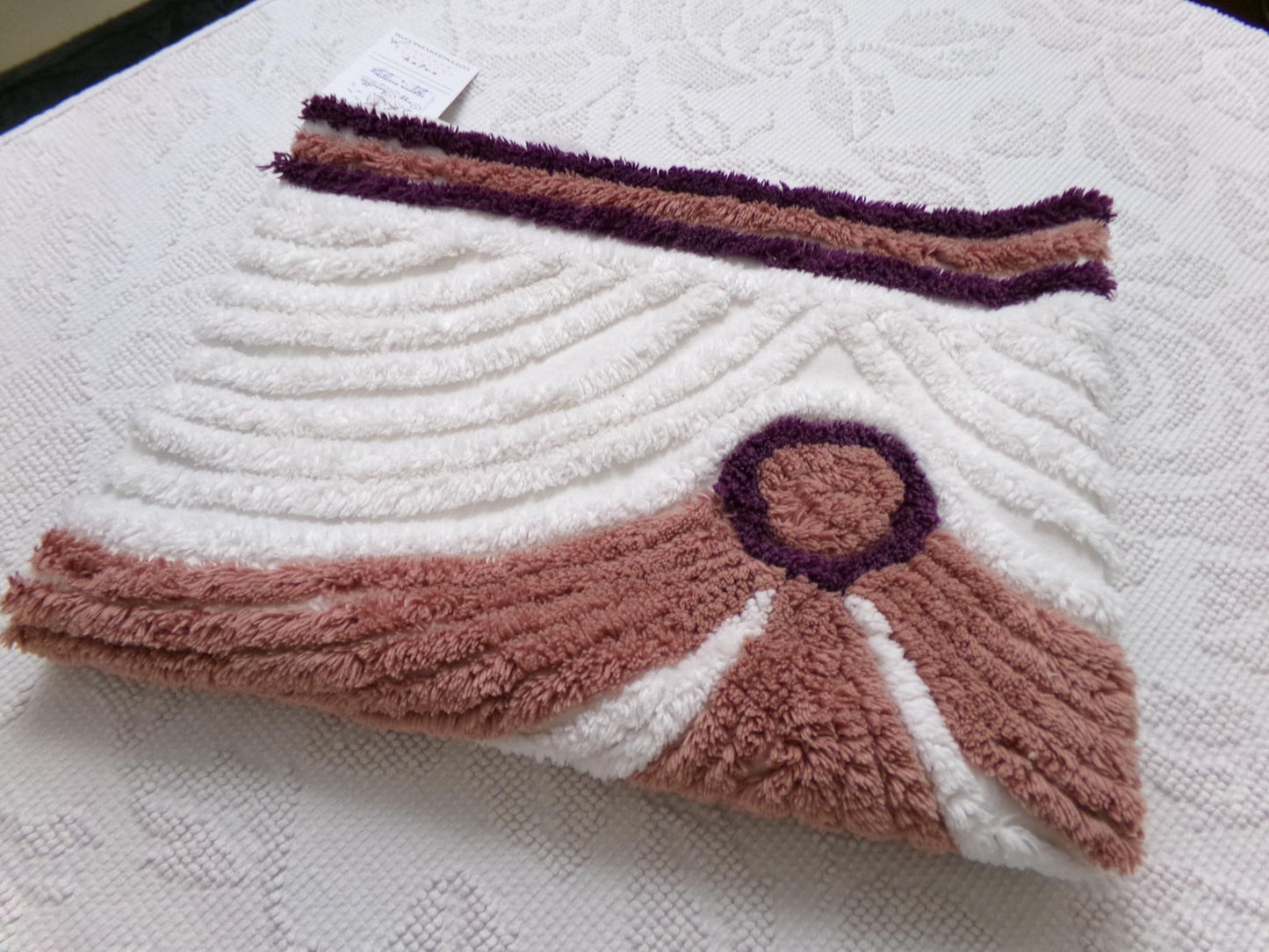 Luxury Plush Vintage Chenille Bedspread Fabric, Bow Swag White Swirl Sewing Material, 21" x 27"