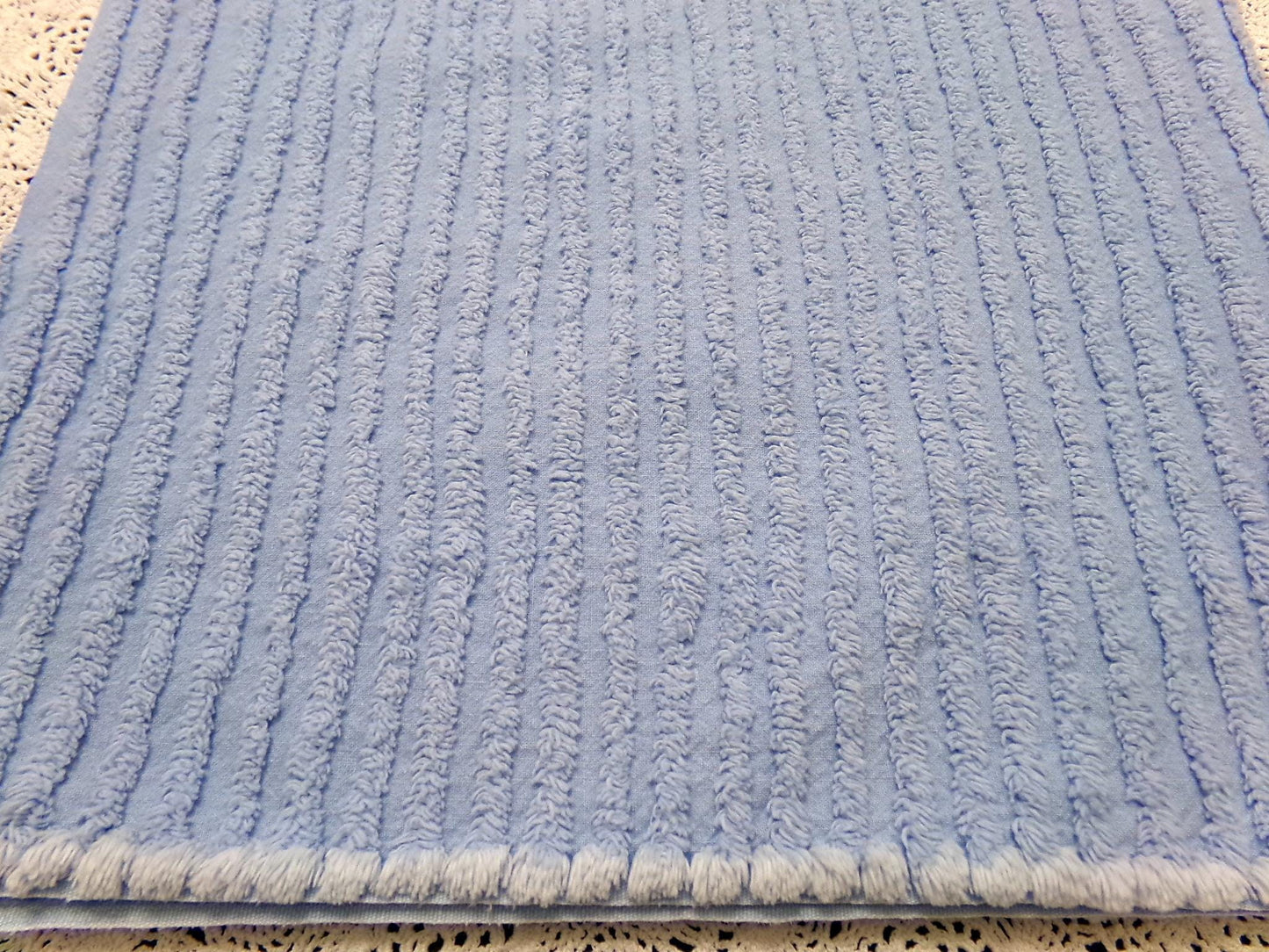 Vintage Chenille Fabric, Simple Blue Stripes, 15.5x25" Piece