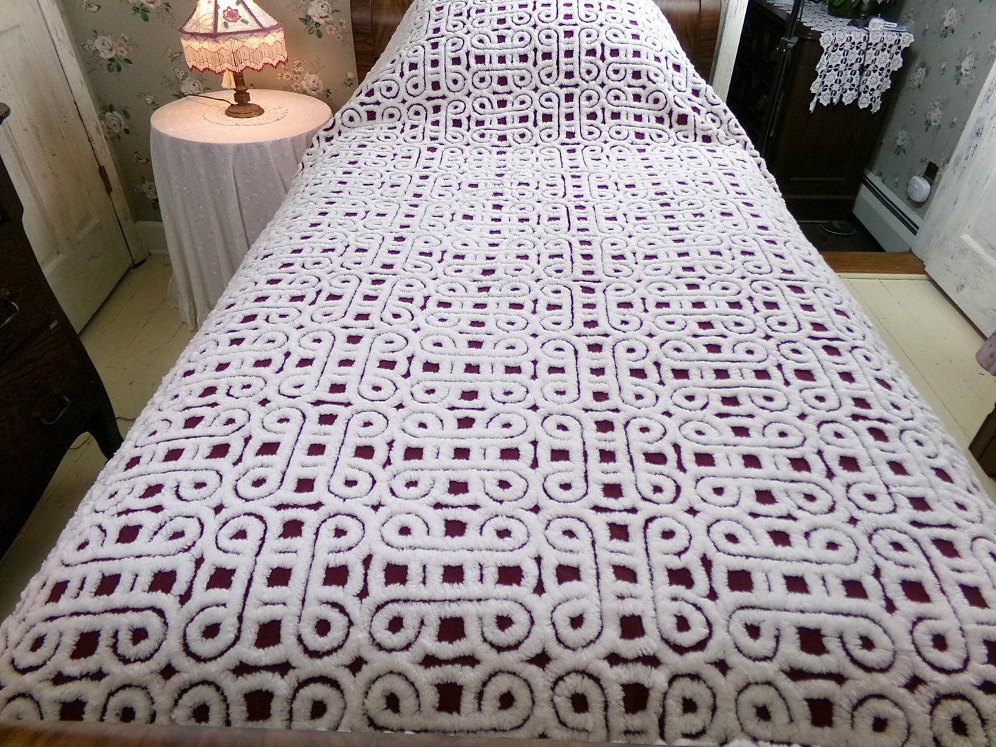 Vintage SuperTuft Chenille Bedspread NOS Rare Celtic Knot Hofmann Textiles USA Paper Tag, Full Size