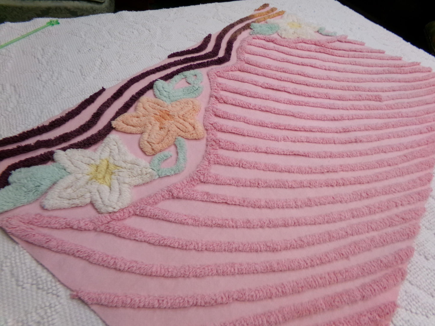 Shabby Sweet Vintage Chenille Fabric, Pink Floral Sewing & Quilt Material, 16" x 25" piece
