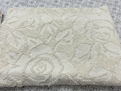 Cream White Vintage Chenille Fabric, Cabbage Roses, 20x30" Hobnail Woven Pc