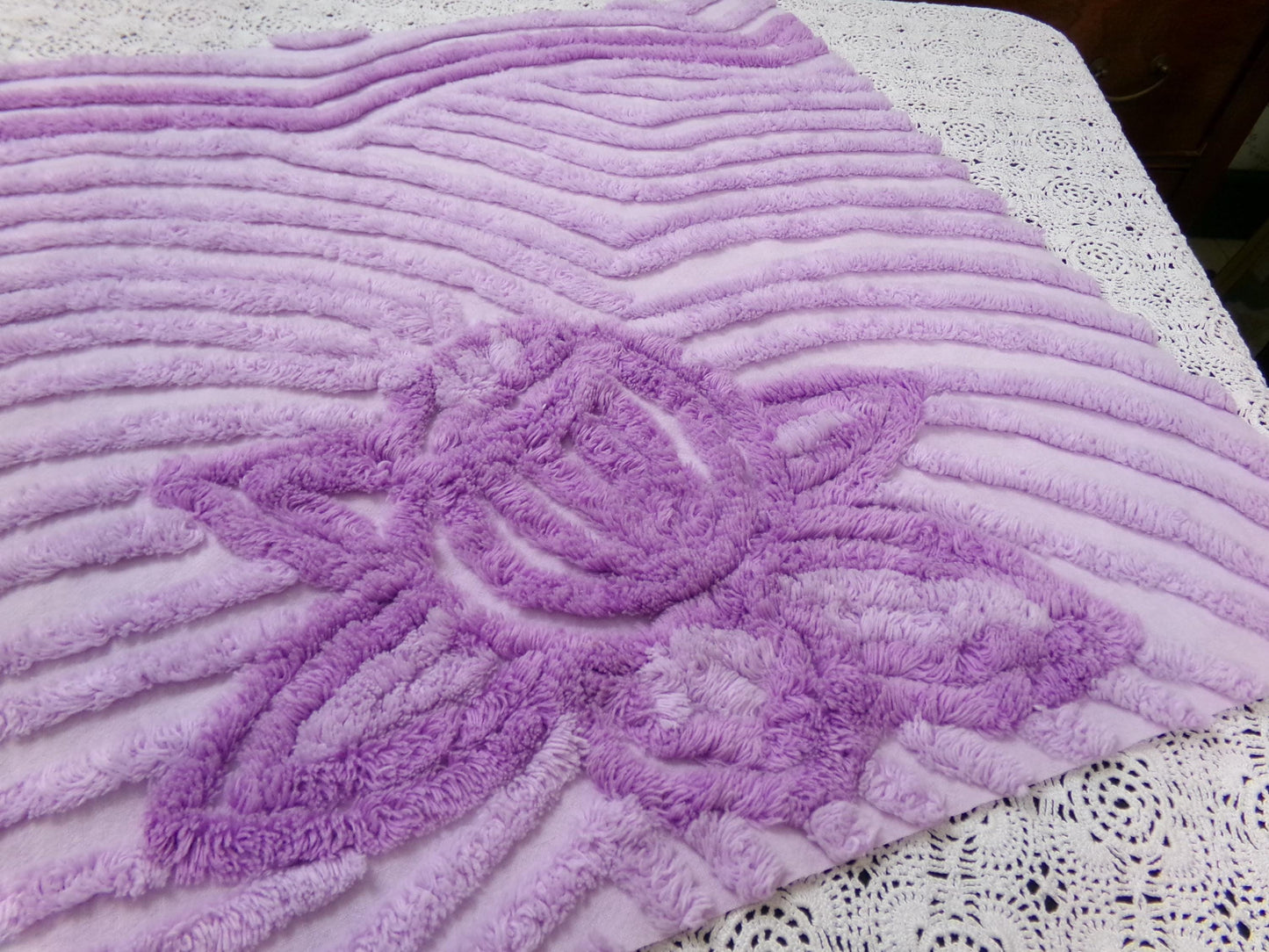 Lush Plush Lavender Vintage Chenille Fabric Piece 18x28" Sewing Material