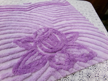 Lush Plush Lavender Vintage Chenille Fabric Piece 18x28" Sewing Material
