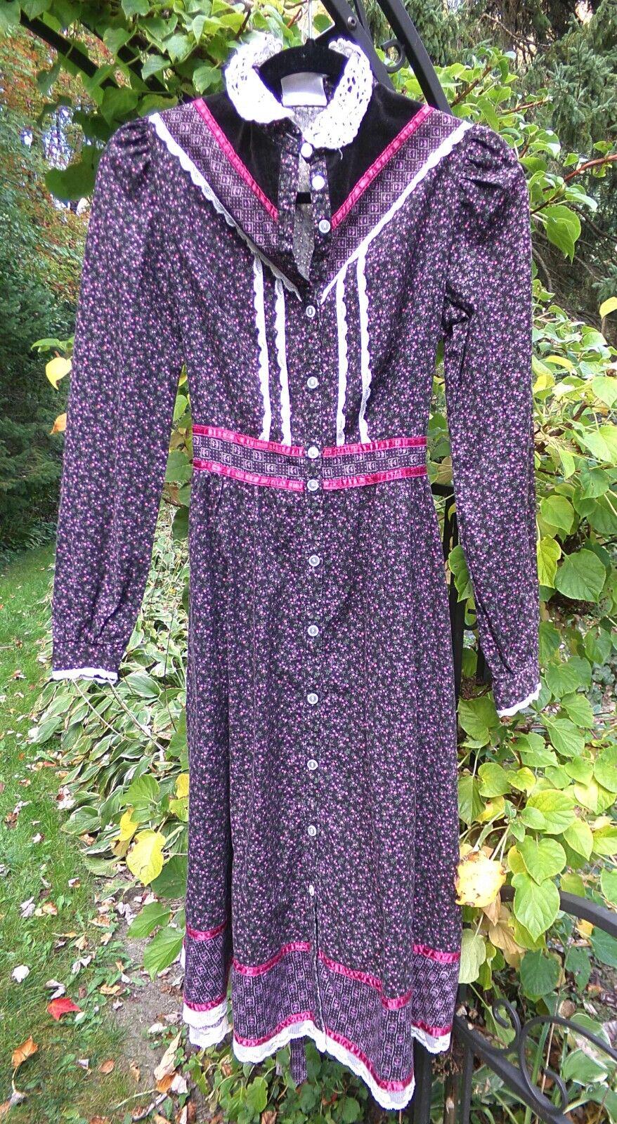 Dark Cottagecore Vtg Clothing Lot: 2 Prairie Dress, 1 Gunne Sax Boho Black Skirt