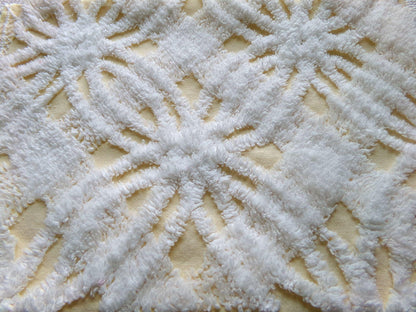fluffy white & buttercup yellow vintage chenille fabric, sweetest sewing material, 18" x 25" inch piece for pillows, quilts, fiber arts
