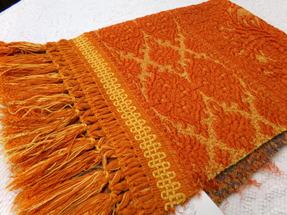 Luxurious Vintage Tapestry Fabric, Shimmer Gold & Orange Woven Damask Sewing Material, 20" x 25"