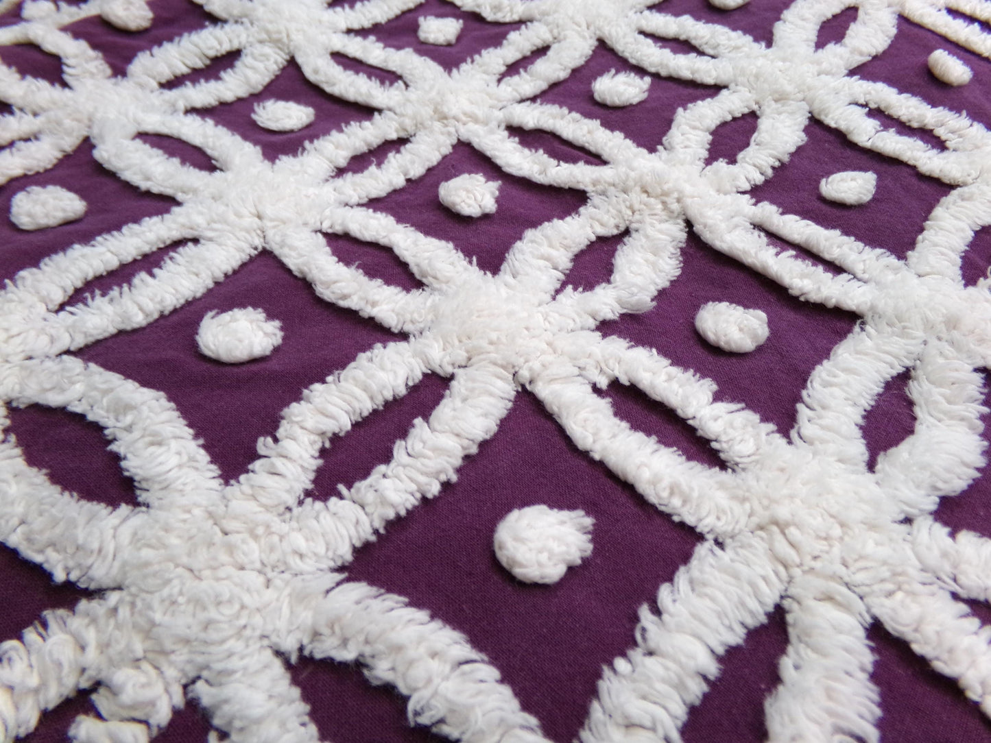 Vintage Chenille Fabric, Mulberry Snowdrops 18" x 24" Piece of Geometric White Tufted Cotton Sewing & Quilt Material