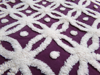 Vintage Chenille Fabric, Mulberry Snowdrops 18" x 24" Piece of Geometric White Tufted Cotton Sewing & Quilt Material