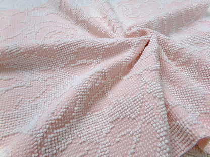 Pink Rose Vintage Hobnail Chenille Fabric Piece Cabbage Rose Reversible Shadow Design 18x24"