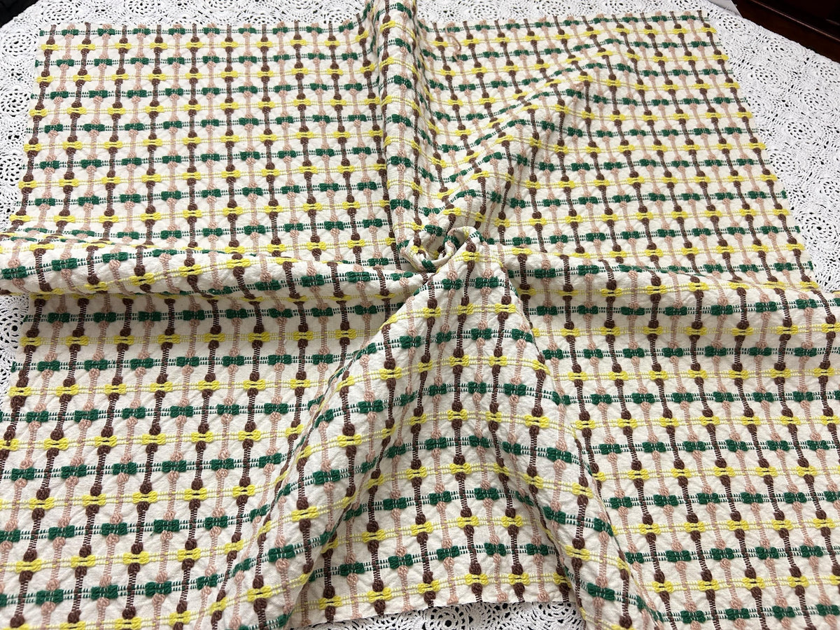 Mod Vintage Woven Chenille Fabric 21x25, Bates Bowtie Geometric Quilt Material