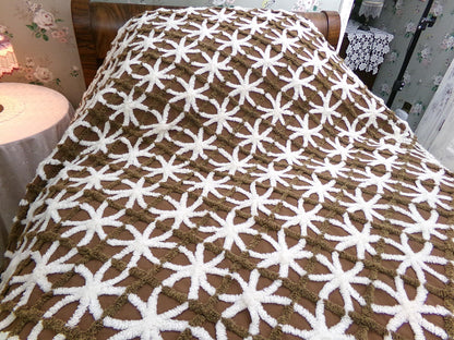 Vintage Chenille Bedspread: Chocolate Cookies Brown Full Size Cotton Bedding