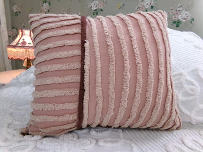 Sunset Rose Boho Vintage Chenille Pillow Cover & Insert, 13" x 14" inches, Handmade Decorative Accent Pillow, Hippie Home Decor