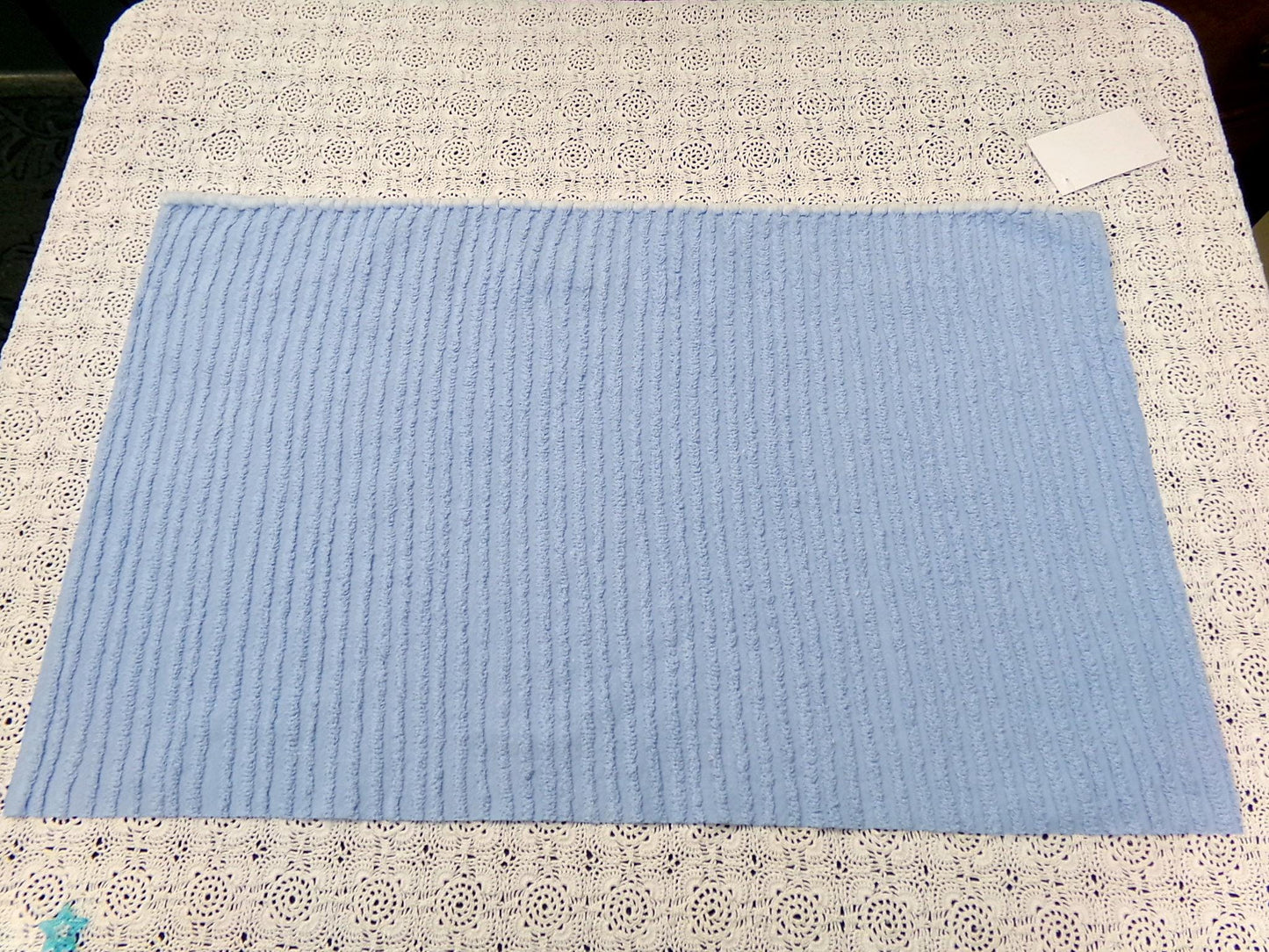 Vintage Chenille Fabric, Simple Blue Stripes, 15.5x25" Piece