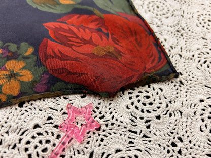 Vintage Ralph Lauren Silk Square Scarf Shabby Navy Blue Floral Roses