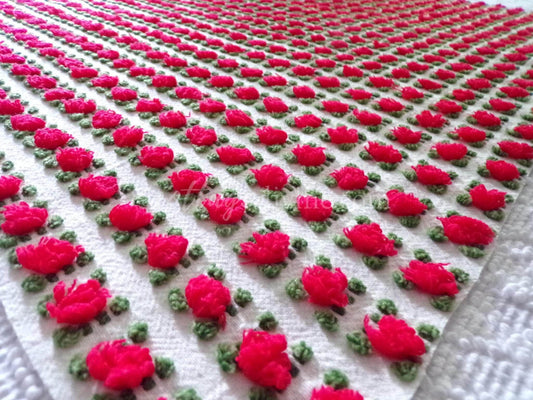 Red Rosebud Vintage Chenille Fabric, Morgan Jones Roses, 18" x 24" inch Piece