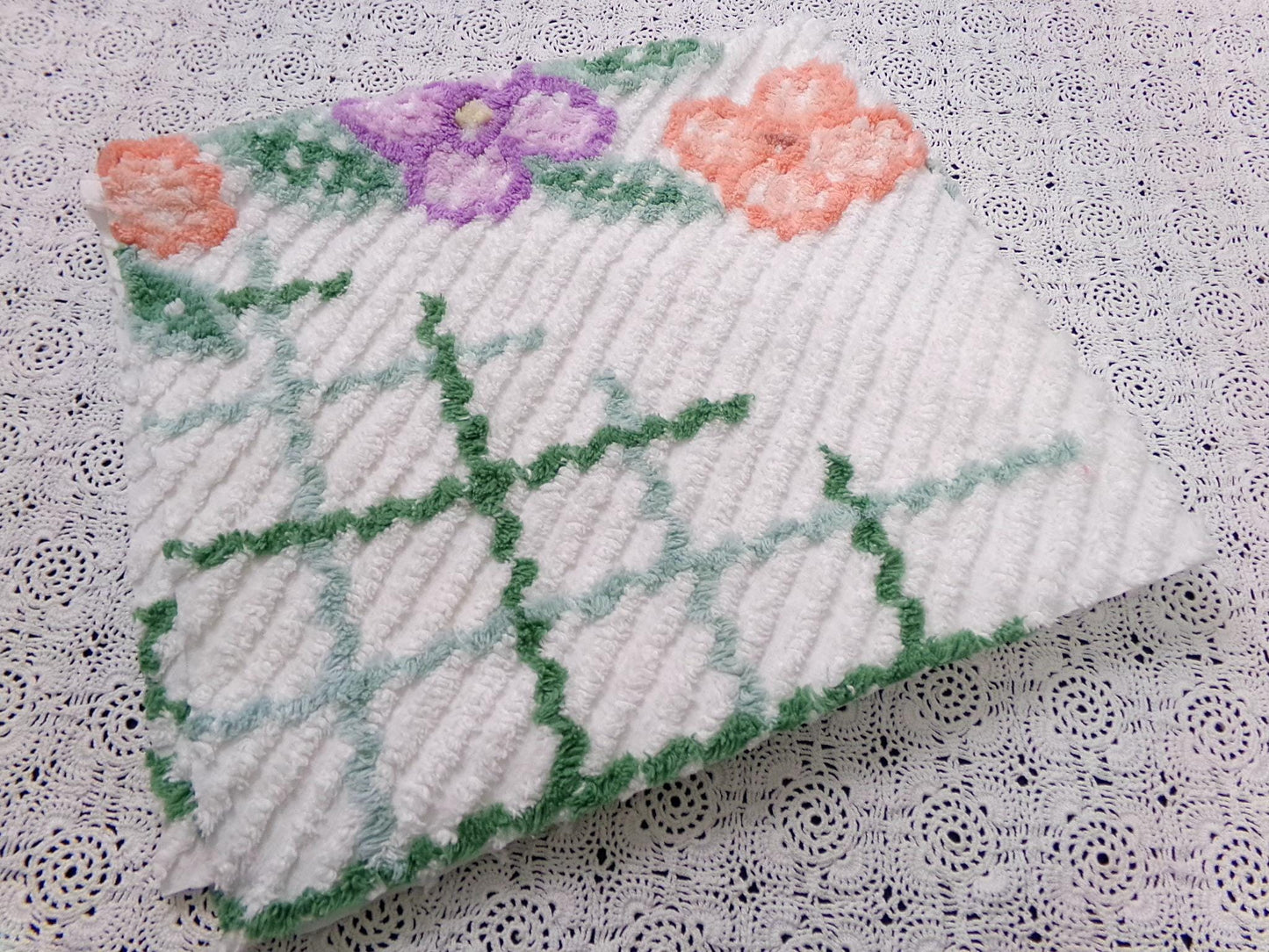 Avant Garde Floral Vintage Chenille Fabric, Geometric 23x26" Piece