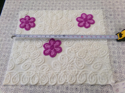 Violets in Snow Vintage Cotton Chenille Fabric - Plush Florals in White Curlicues, Quilt & Craft Material, 20" x 17" Piece