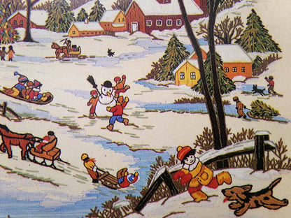 WINTER DAYS Vintage Crewel Embroidery Kit Paragon Needlecraft 0515 Whimsical Snow Scene, Adele Veres Design