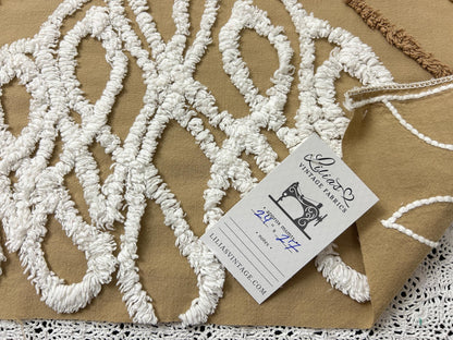 Sculpted Vintage Chenille Fabric 27x24" Piece Chocolate Brown & White