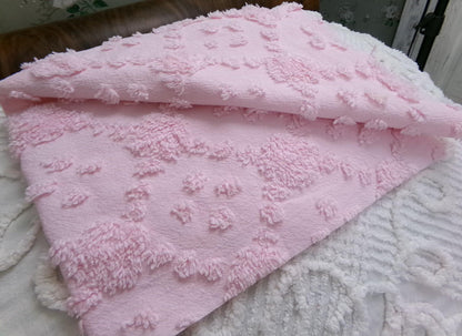 Soft Pink Vintage Style Chenille Fabric, Diamond Lattice Pops, 18x24" Piece