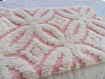 Snuggle Pink Vintage Chenille Fabric, White Sculpted Geometric Tufting, 20" x 31" inch Piece