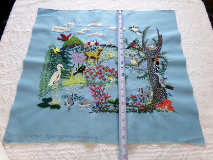 AMERICAN WILDLIFE Completed Vintage Crewel Embroidery from Paragon Needlecraft Kit 0418 02446x Forest Animals, Carol & Don Henning Design