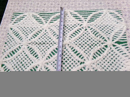 green & white vintage chenille bedspread fabric, 18" x 26" geometric design