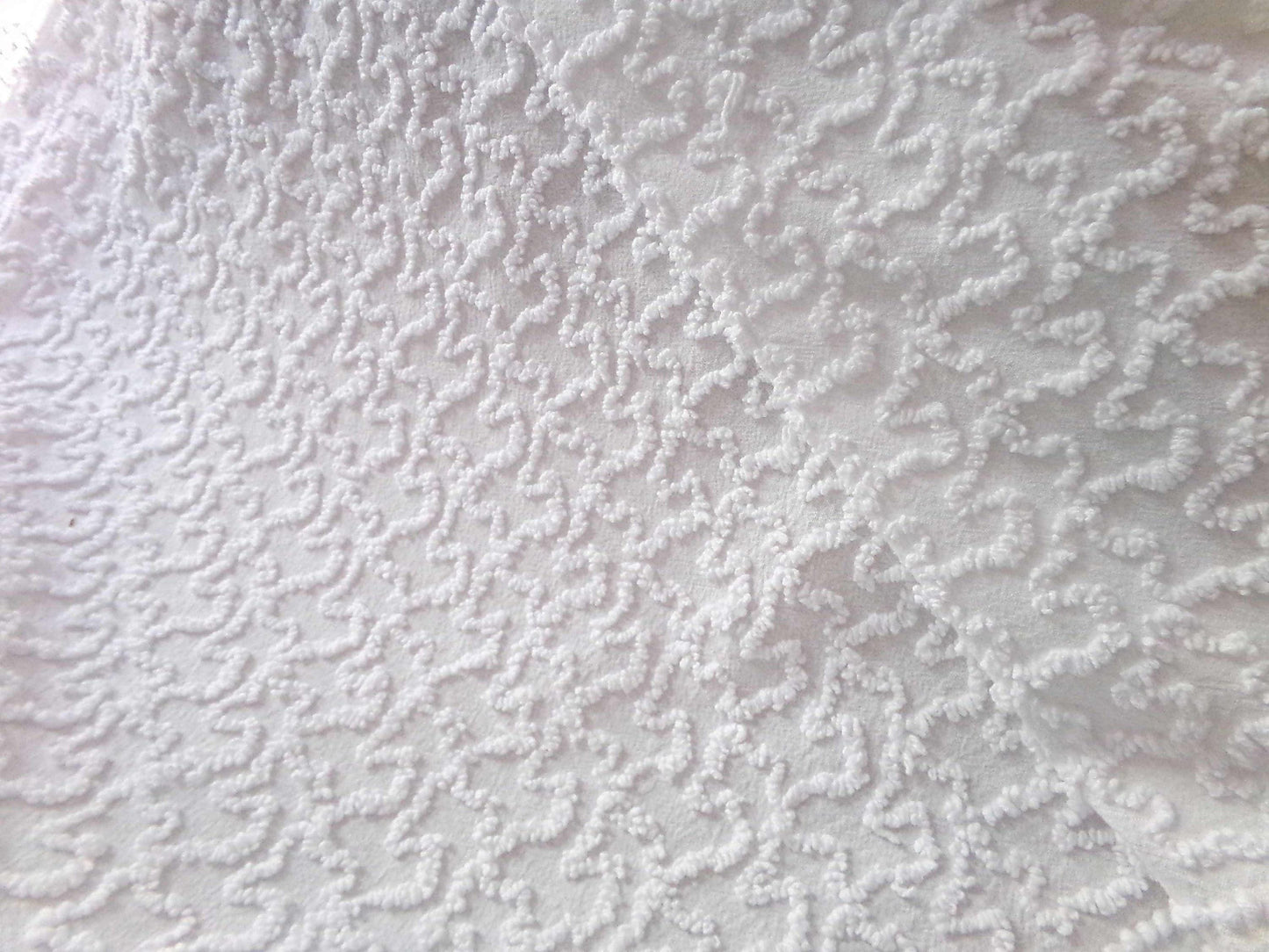 Texturized 3D Squiggles White Vintage Chenille Fabric, 18" x 24" Piece, Versatile to Use in Quilts, Pillows & Small Craft Projects