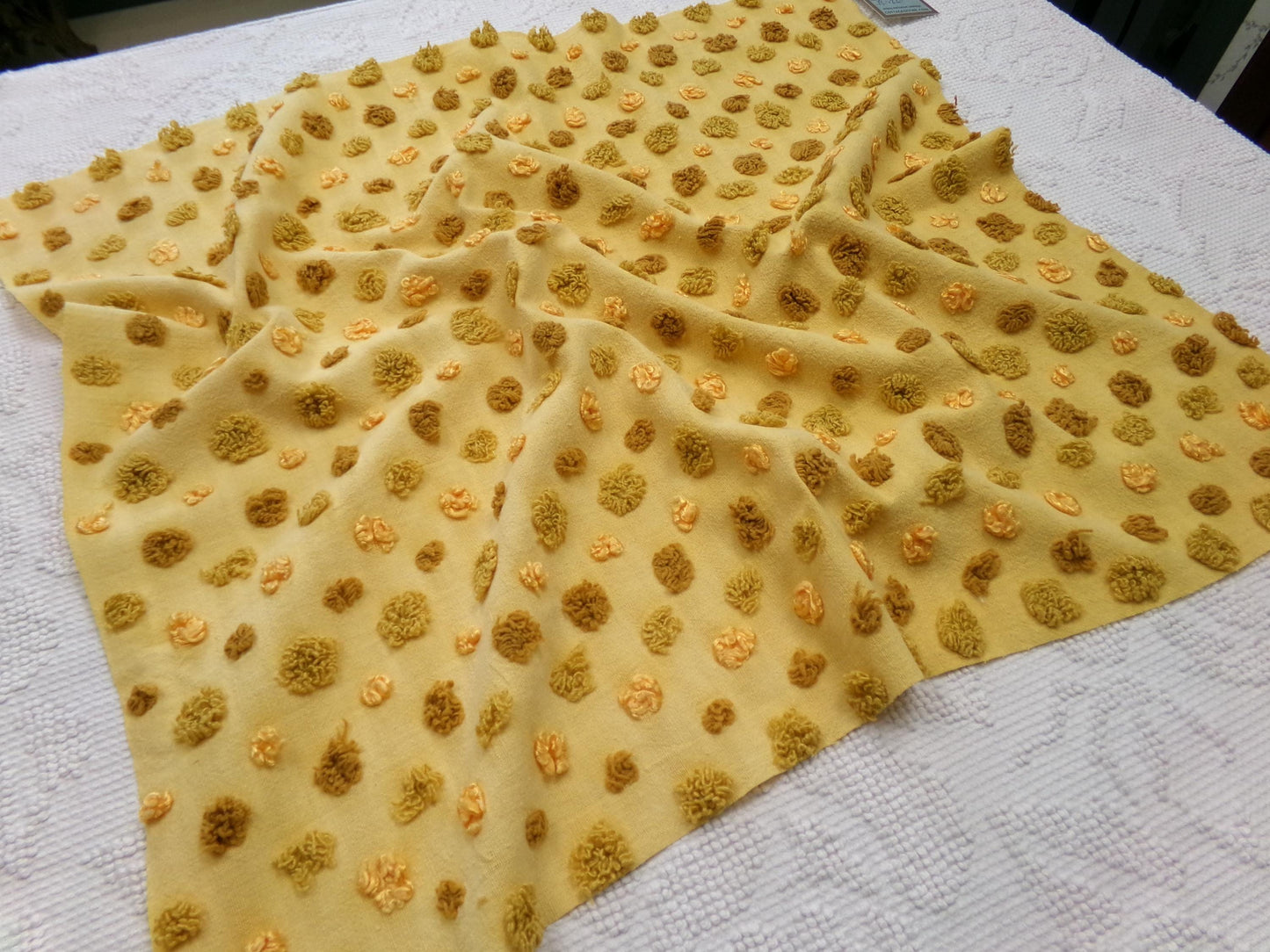 boho gold vintage chenille fabric, ombre multisize optic dot design, 22" x 19" piece of sewing quilt material