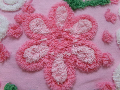 SweetPea Pink Floral Arc Vintage Chenille Bedspread Fabric, 20" x 25" piece