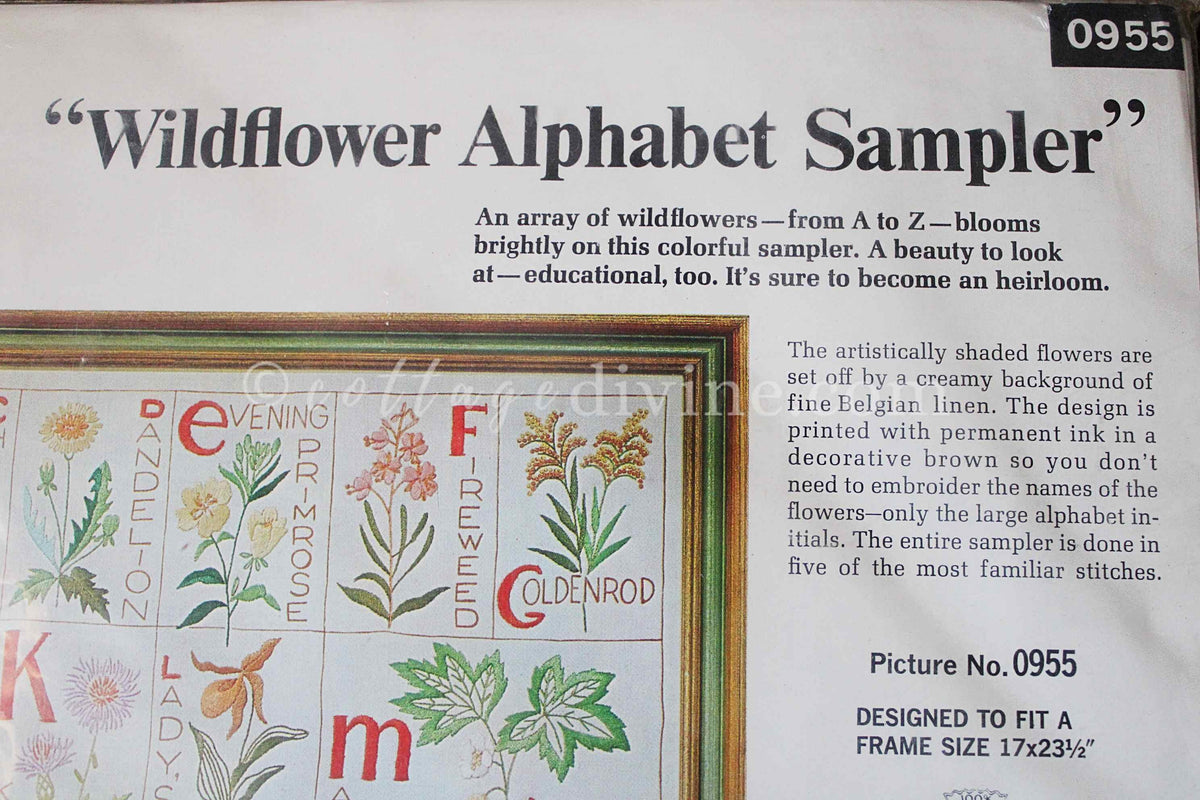 WILDFLOWER ALPHABET SAMPLER Crewel Stitchery Kit Vintage Paragon 0955 Embroidery