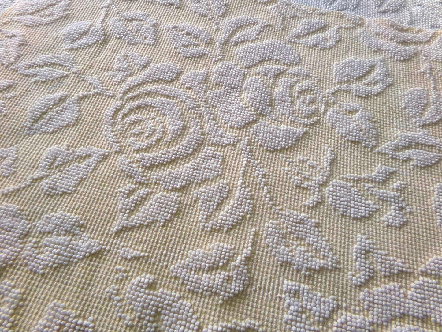 Pastel Yellow & White Cabbage Rose Vintage Woven Chenille Fabric, 24" x 18" inch Piece, Versatile Material in Quilts, Pillows, Tote Bags